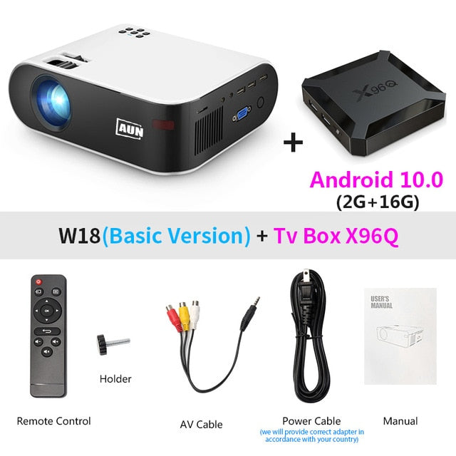 AUN Mini FUll HD Projector (Optional Android 6.0 wifi W18D)