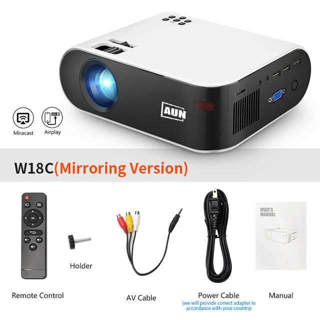 AUN Mini FUll HD Projector (Optional Android 6.0 wifi W18D)