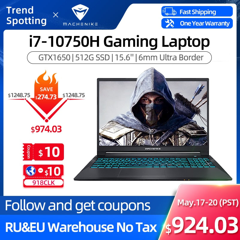 Machenike T58 Gaming Laptop intel i7 10th Gen 15.6 FHD Laptop GTX1650 Computer Laptops 16G RAM 512G SSD 1T HDD Notebook IPS